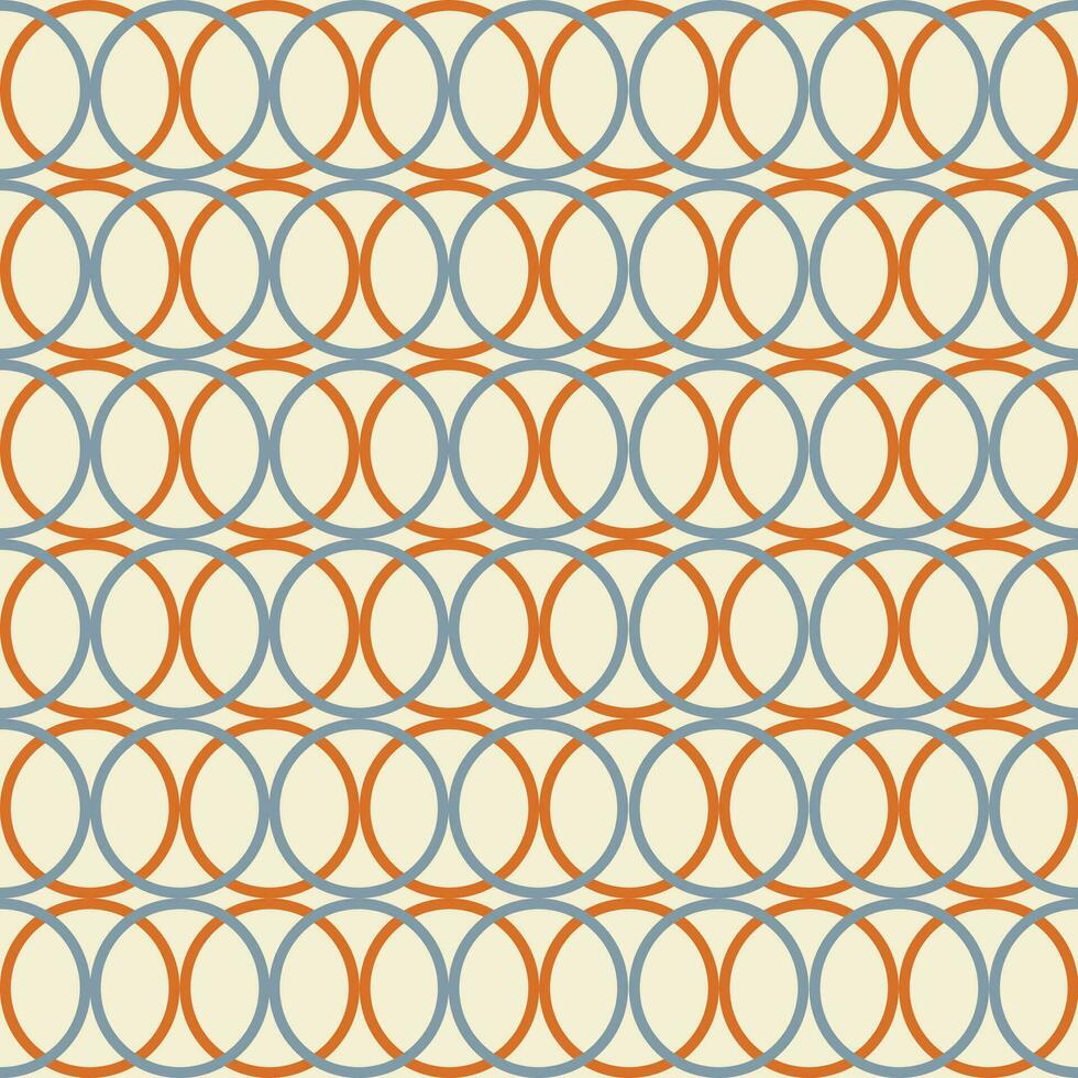 Retro aesthetic seamless pattern with interlacing rings or circles on a beige background. Modern vector line art background for fabric design, textile, wrapping paper