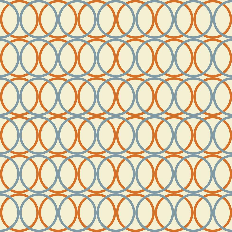 Retro aesthetic seamless pattern with interlacing rings or circles on a beige background. Modern vector line art background for fabric design, textile, wrapping paper