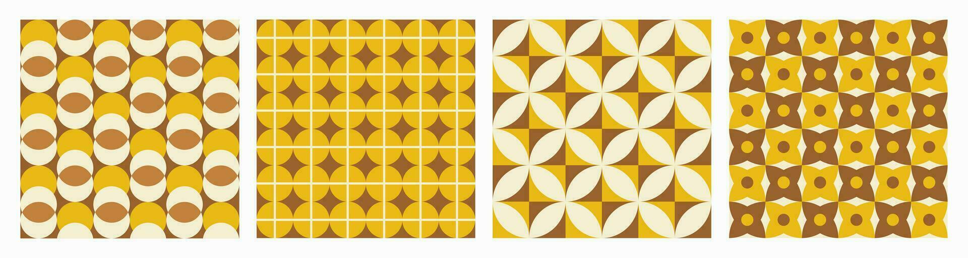 Trendy aesthetic retro set geometric seamless patterns. Modern abstract background. Yellow, beige and brown colors. Vector illustration