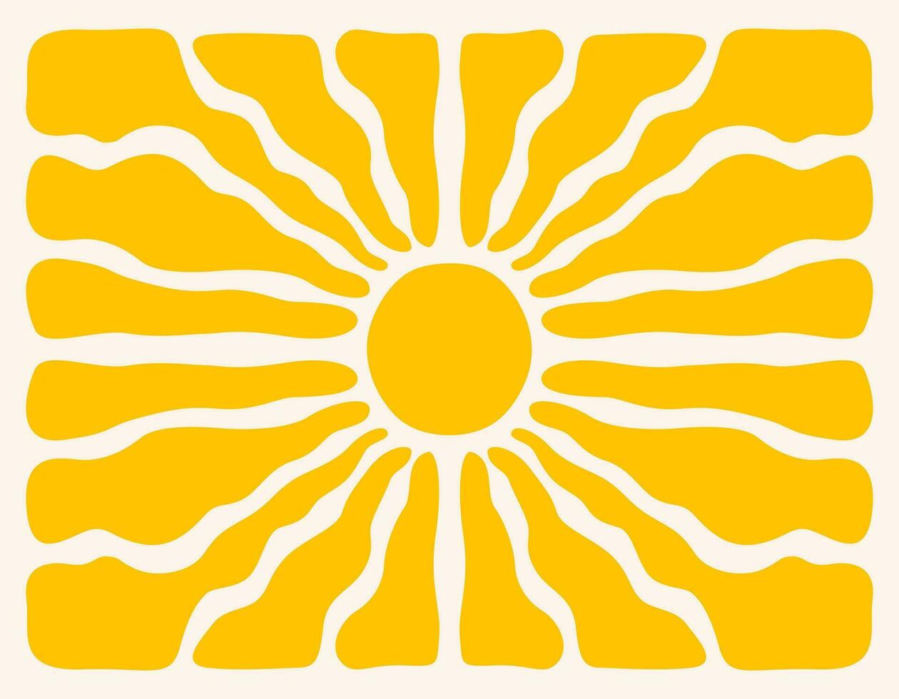 Horizontal retro groovy background with bright sunburst in style 60s, 70s. Trendy colorful graphic print. Vector illustration