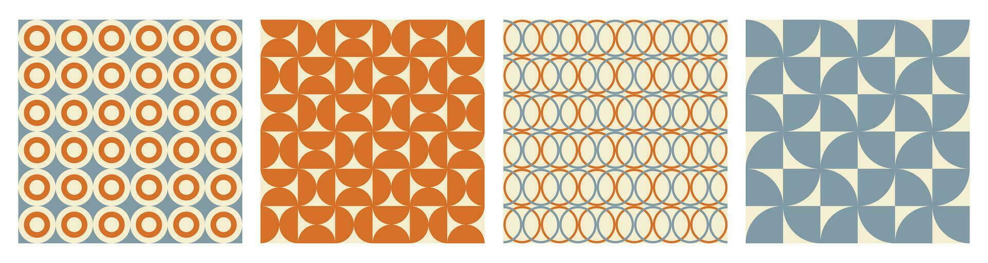 de moda retro conjunto geométrico sin costura patrones con vistoso semicírculos y círculos moderno resumen antecedentes. naranja, beige y azul colores. vector ilustración