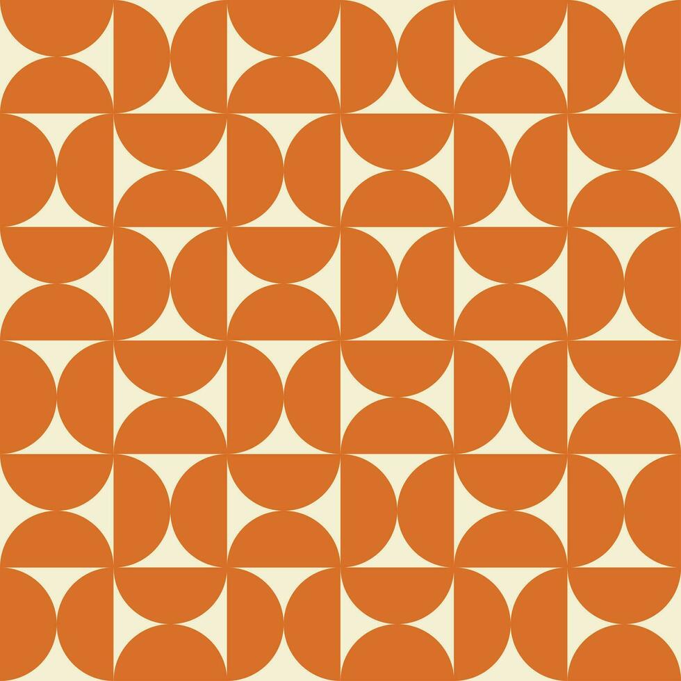 Trendy geometric seamless pattern with orange semicircles on a beige background. Modern abstract monochrome background. Vector illustration