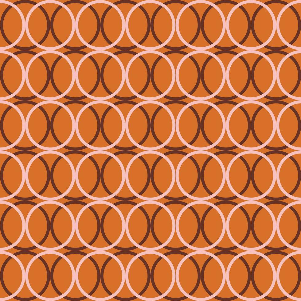 Retro aesthetic seamless pattern with interlacing rings or circles on a orange background. Modern vector line art background for fabric design, textile, wrapping paper