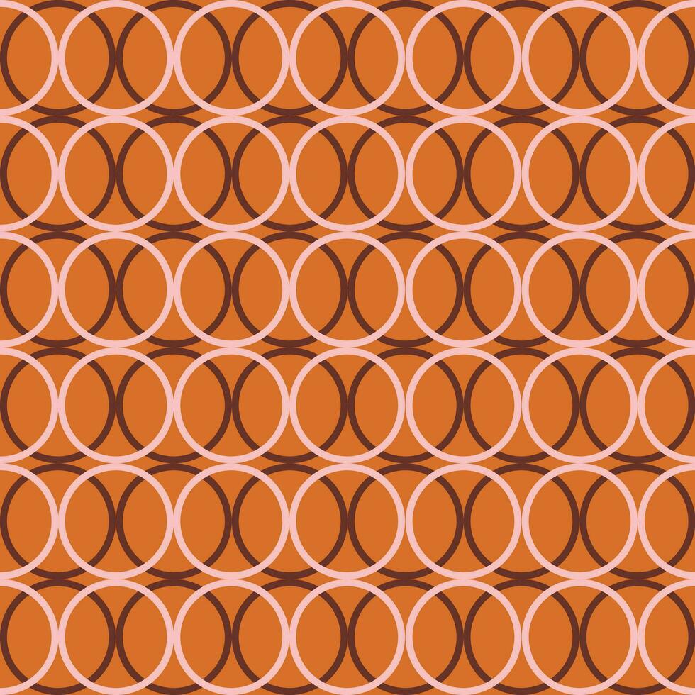 Retro aesthetic seamless pattern with interlacing rings or circles on a orange background. Modern vector line art background for fabric design, textile, wrapping paper