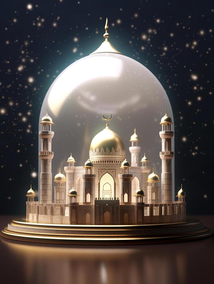 Islamic cute 3d mosque for ramadan and Eid greeting background photo