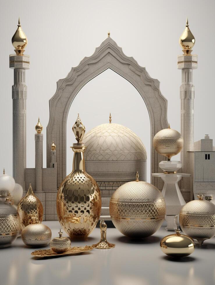 islámico linda 3d mezquita para Ramadán y eid saludo antecedentes ai generativo foto