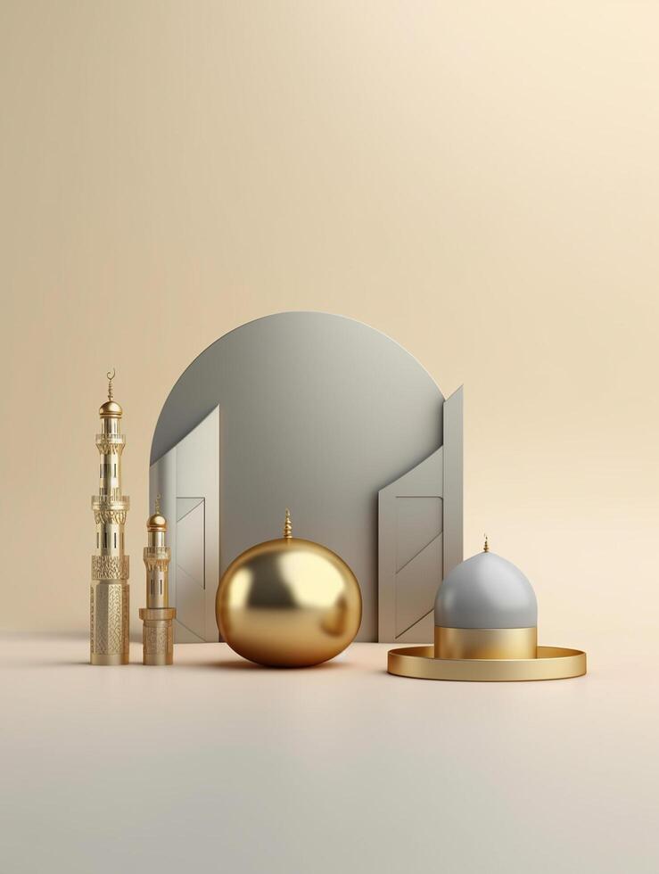 Islamic cute 3d mosque for ramadan and Eid greeting background photo