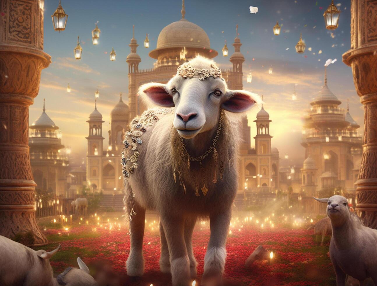 Islamic cute 3d mosque for ramadan and Eid greeting background photo