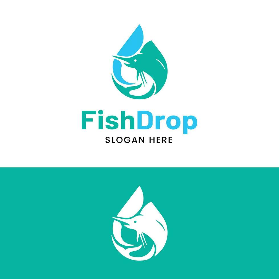 Sail Fish with Water Drop in Simple Flat Logo Design vector