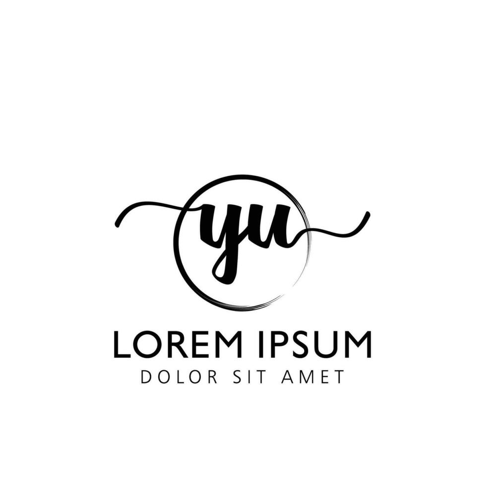 Letter YU Initial handwriting logo with signature and hand drawn style. vector