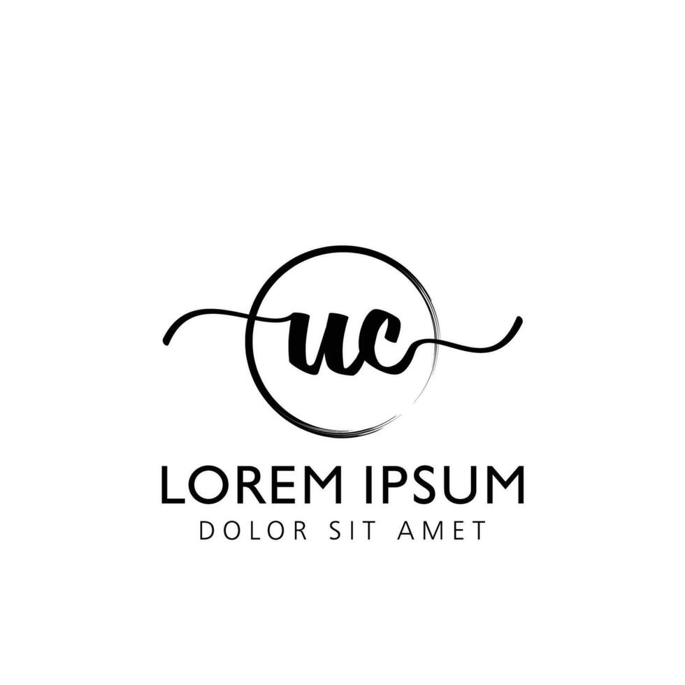 Letter UC Initial handwriting logo with signature and hand drawn style. vector
