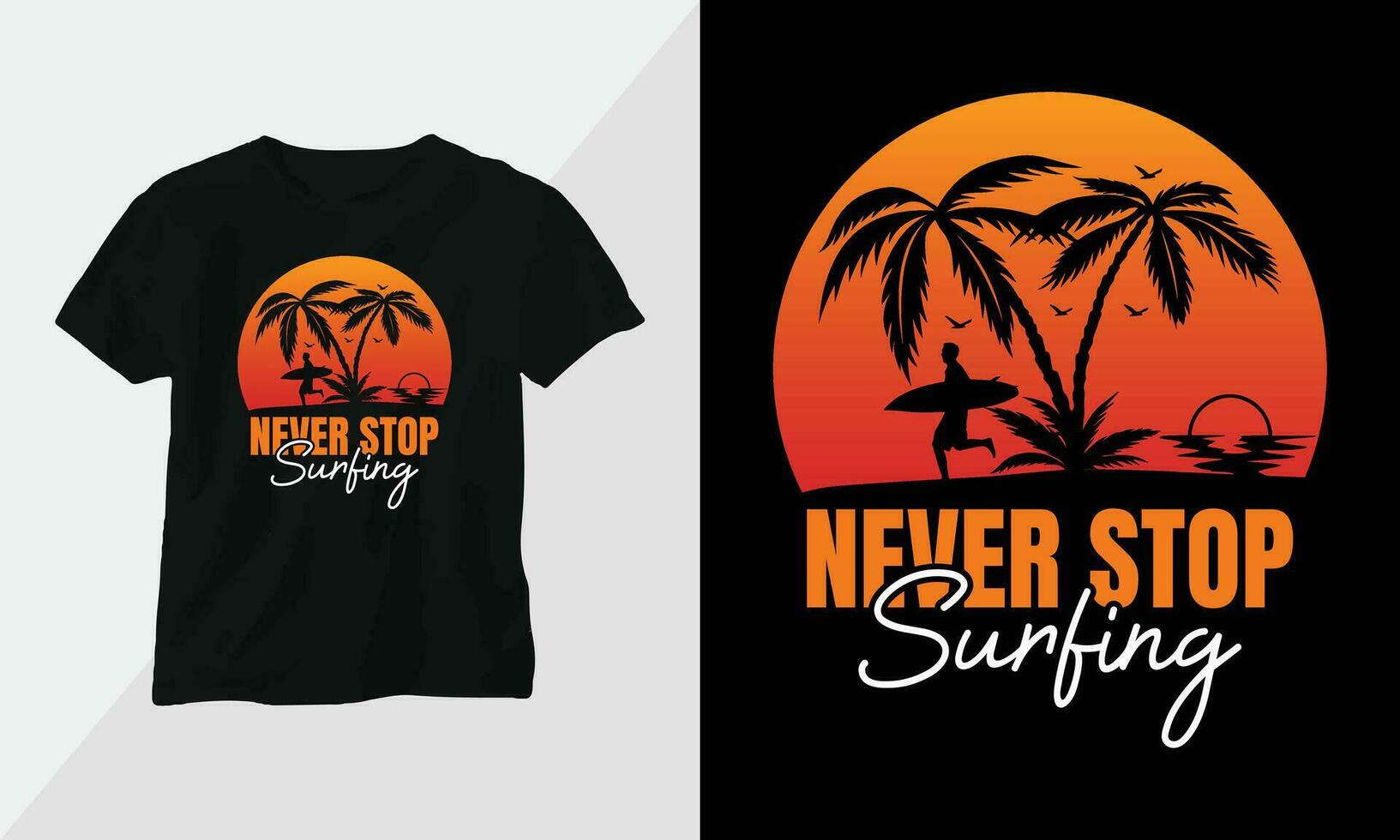 verano surf camiseta diseño concepto. todas diseños son vistoso y creado utilizando tabla de surf, playa, verano, mar, etc vector