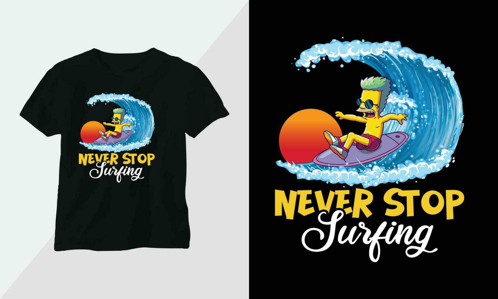 verano surf camiseta diseño concepto. todas diseños son vistoso y creado utilizando tabla de surf, playa, verano, mar, etc vector