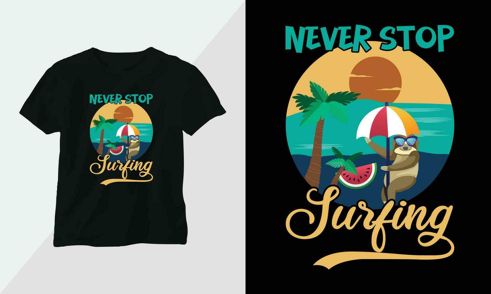 Summer Surfing t-shirt design concept. all designs are colorful and created using Surfboard, beach, summer, sea, etc vector