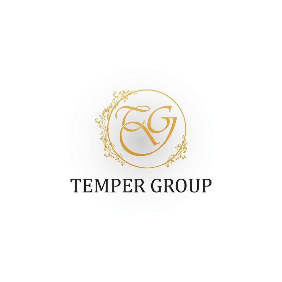 Abstract initial letter TG or GT in gold color isolated in white background. Initial handwriting logo vector with circle flower ornament applied for beauty business and consulting company logo design.