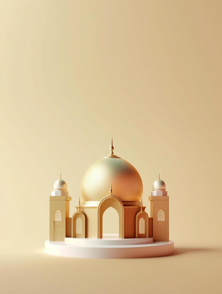 Islamic cute 3d mosque for ramadan and Eid greeting background photo