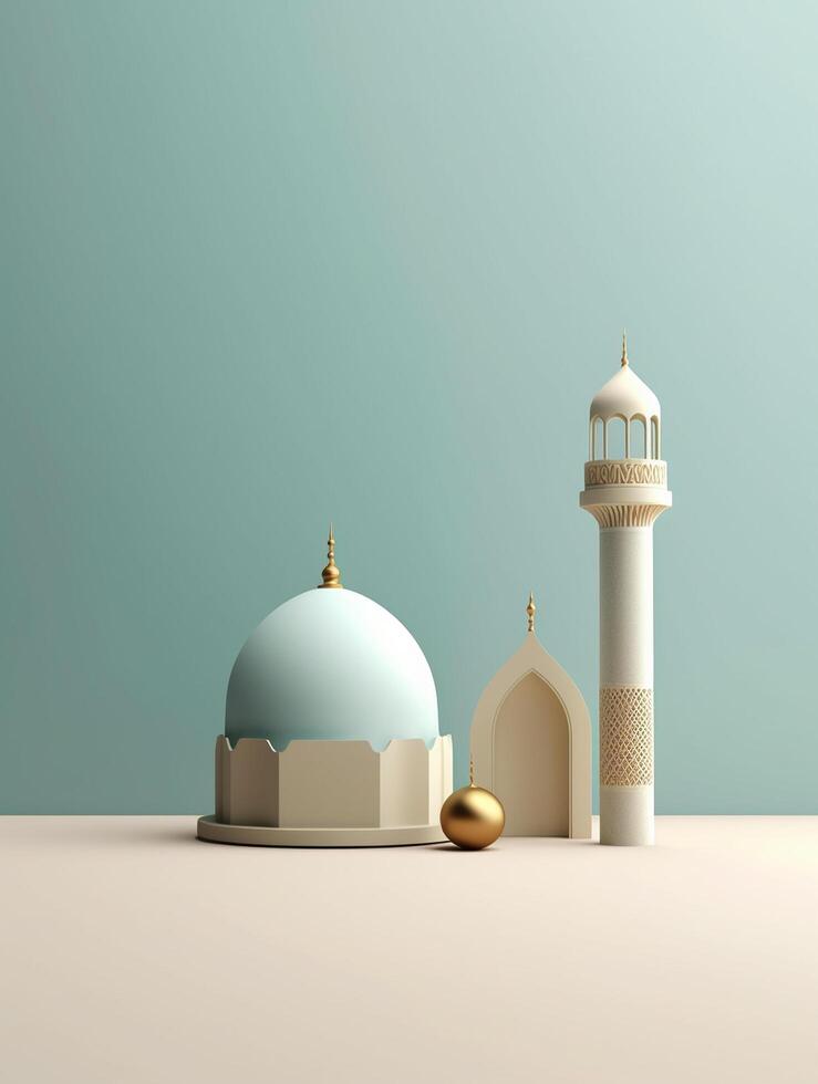 islámico linda 3d mezquita para Ramadán y eid saludo antecedentes ai generativo foto