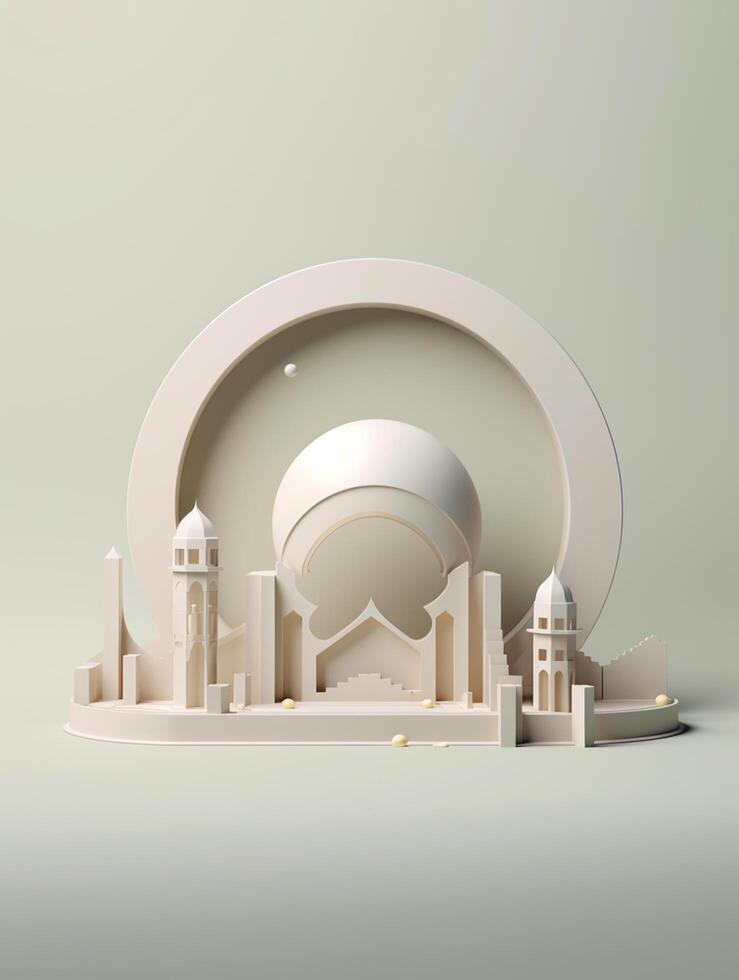 Islamic cute 3d mosque for ramadan and Eid greeting background photo