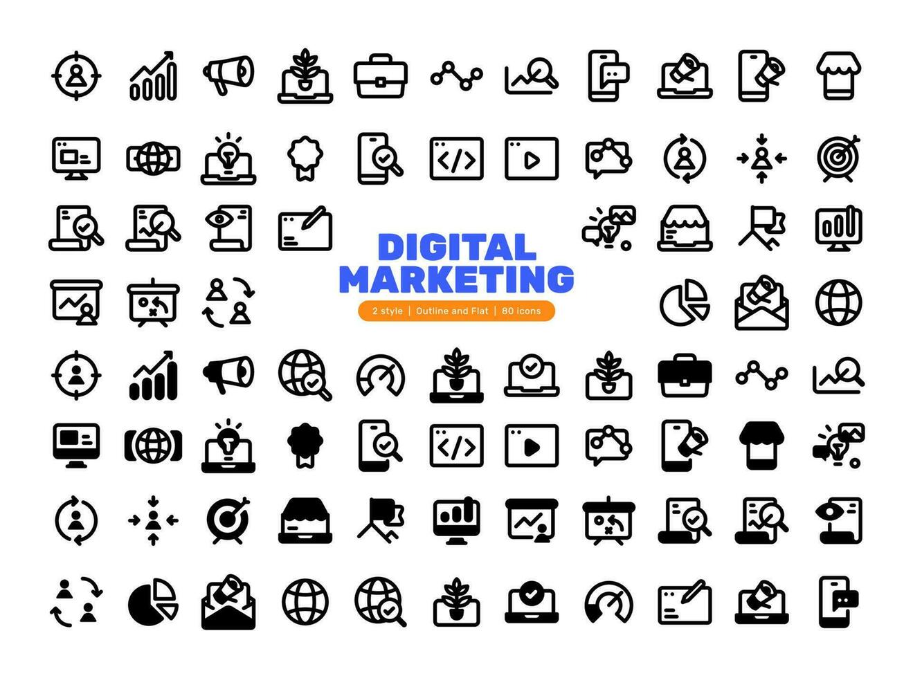 digital márketing conjunto de iconos seo mejoramiento, web desarrollo, digital marketing, red tecnología, ciber seguridad, humano productividad. vector