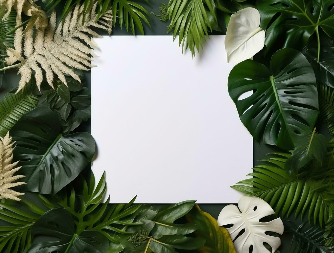 Tropical floral background with blank paper copy space. Space for text photo