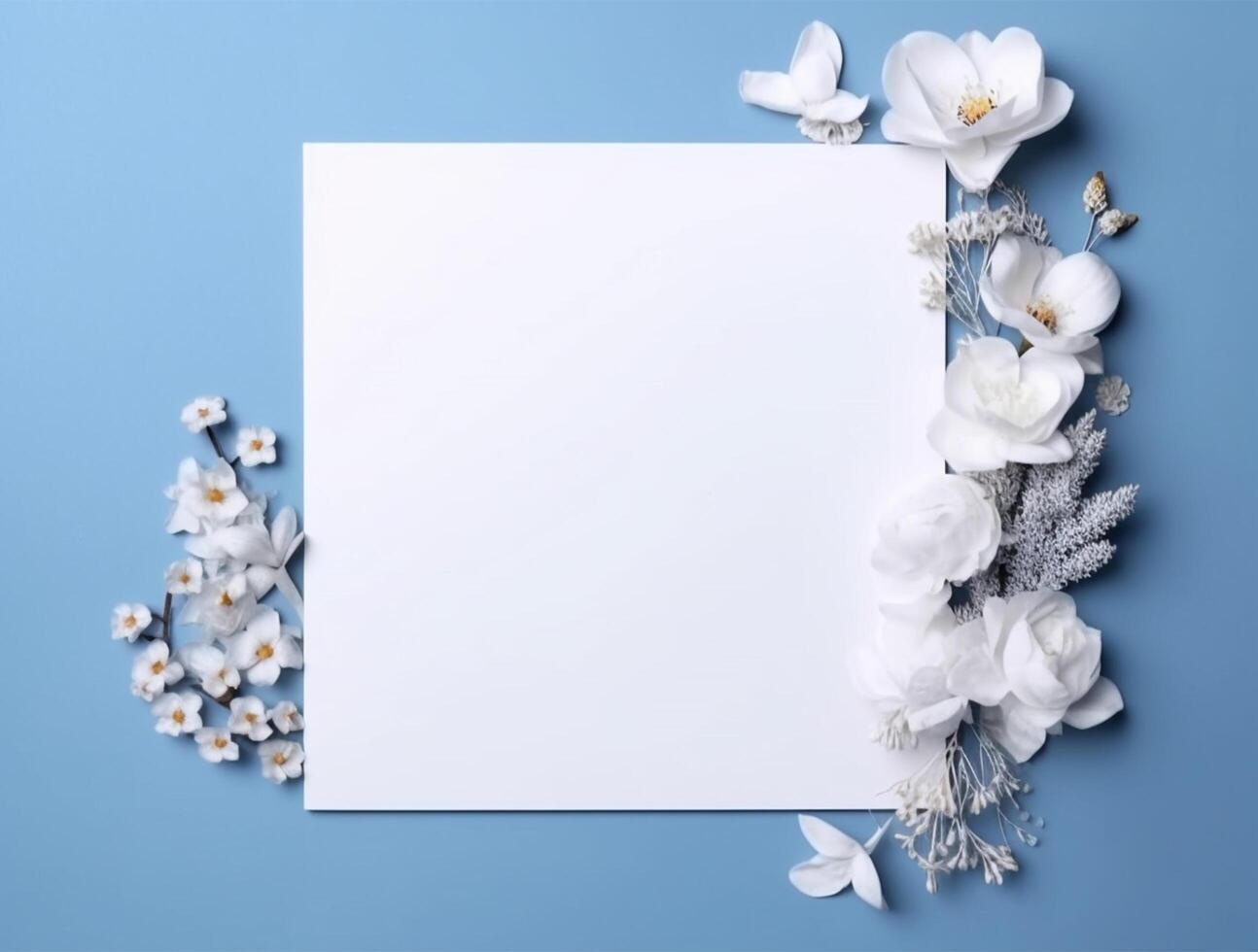 Tropical floral background copy space with paper. photo