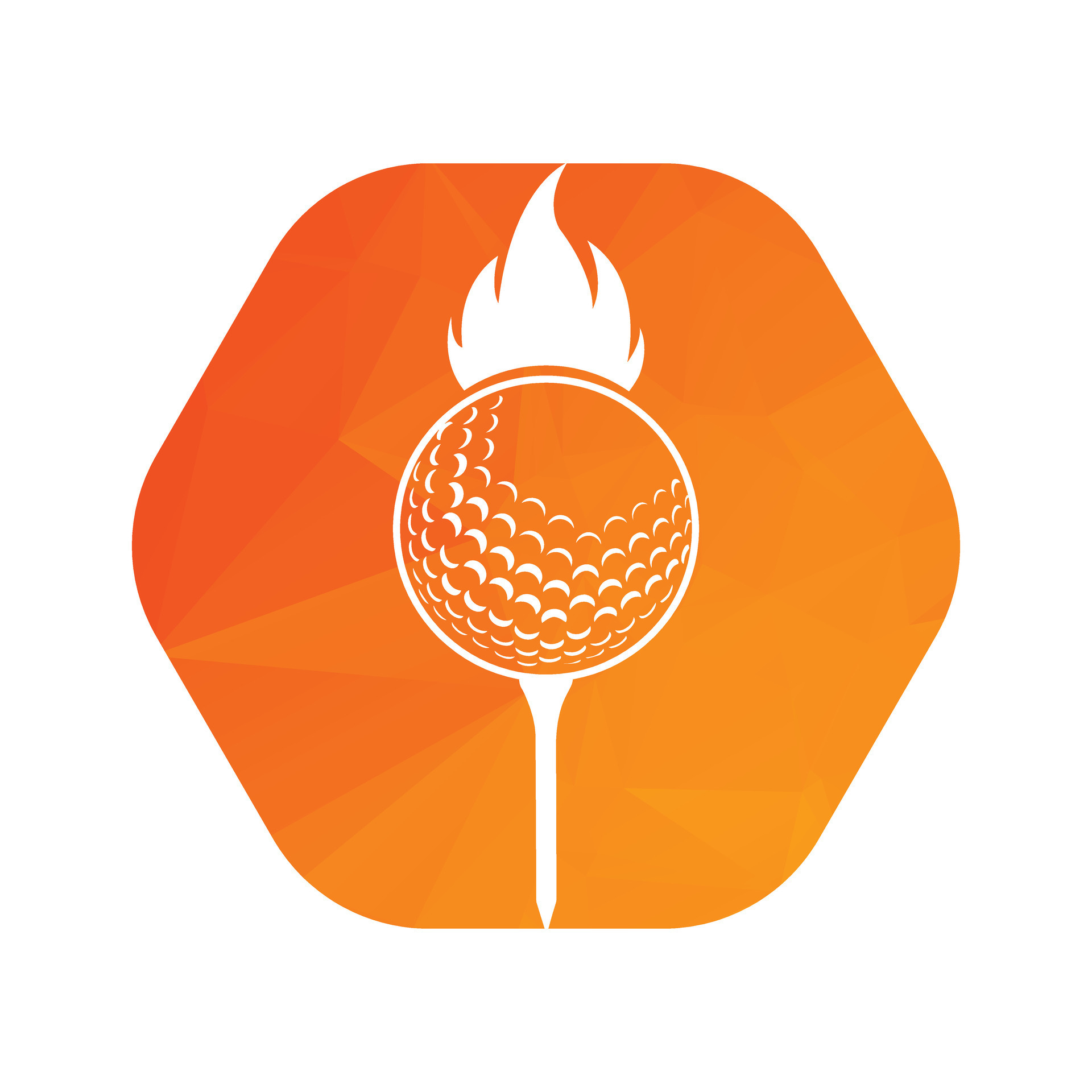 Golf ball with fire icon inside a shape of hexagon vector illustration