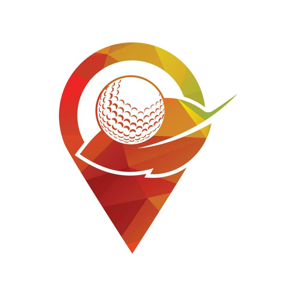 Golf ball and leaf logo inside a shape of pin location mark vector illustration