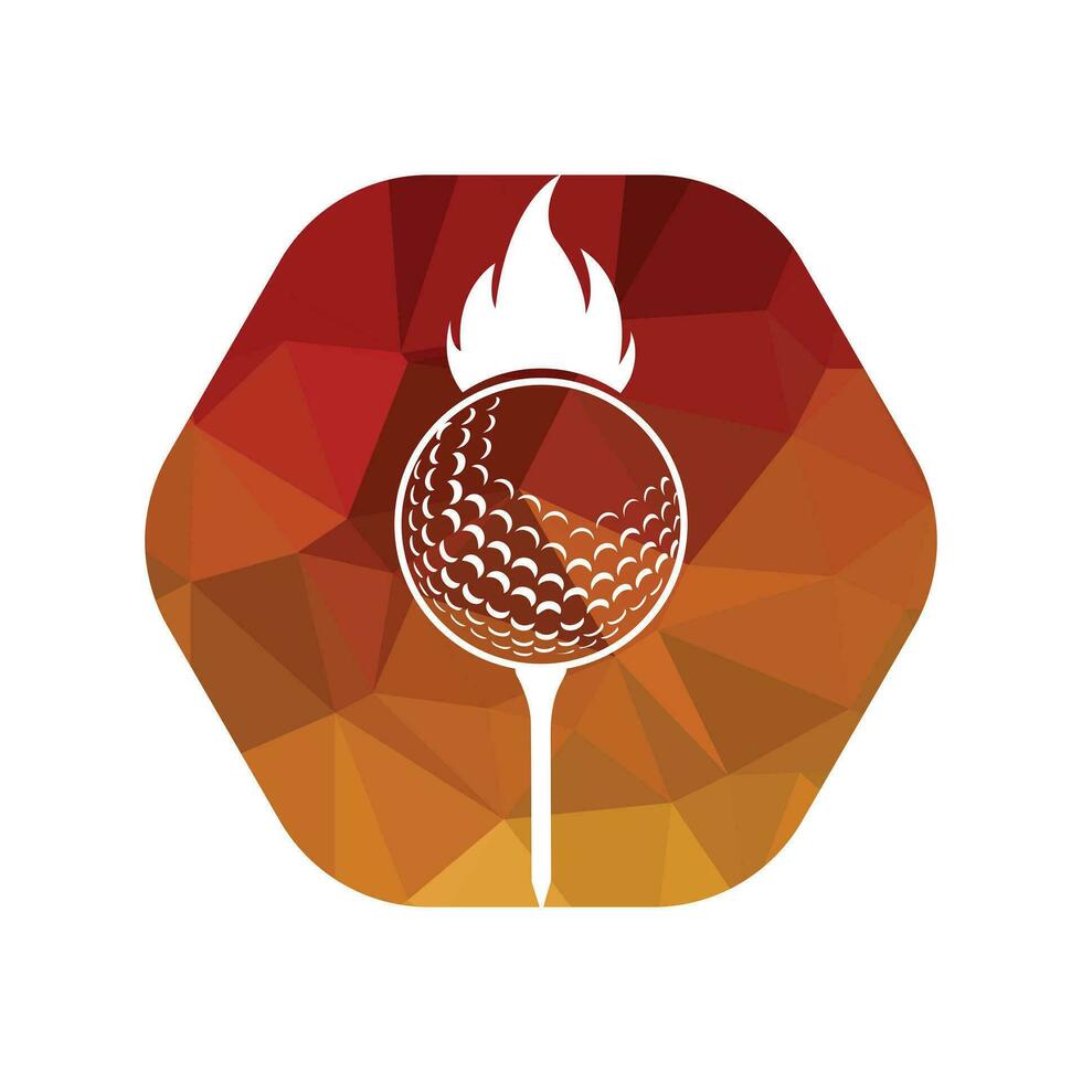 Golf ball with fire icon inside a shape of hexagon vector illustration