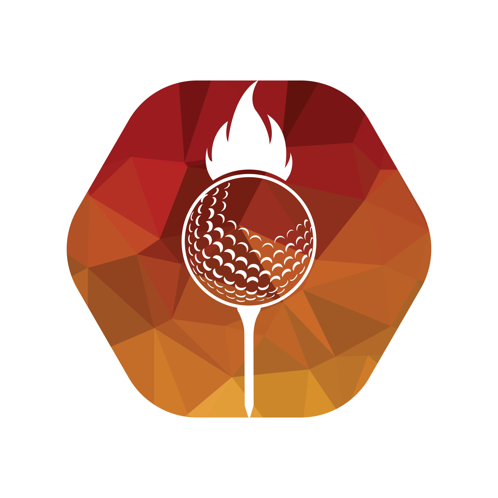 Golf ball with fire icon inside a shape of hexagon vector illustration