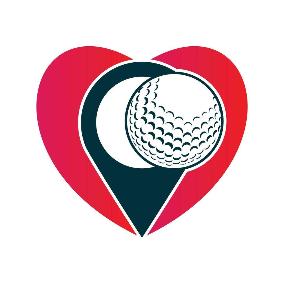 Golf ball and pin location inside a shape of love heart vector illustration