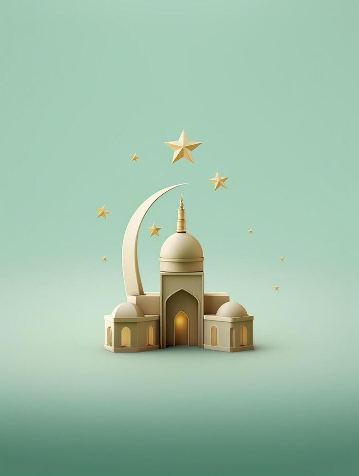 Islamic cute 3d mosque for ramadan and Eid greeting background photo