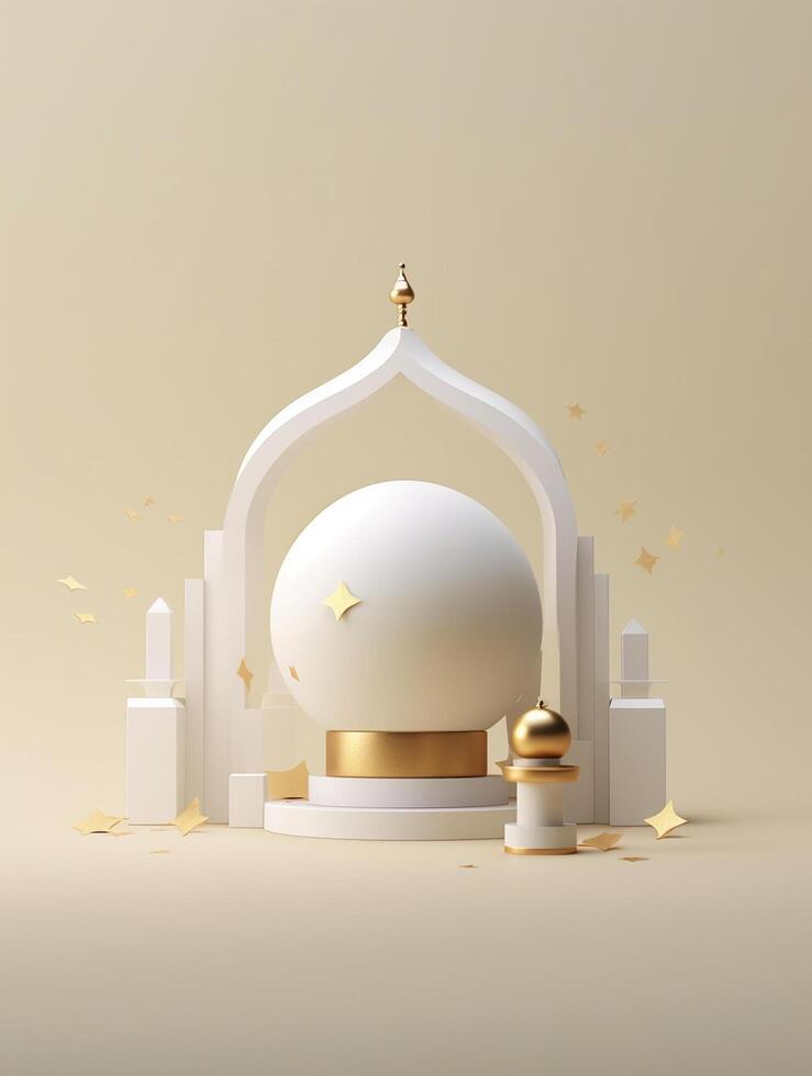 Islamic cute 3d mosque for ramadan and Eid greeting background photo