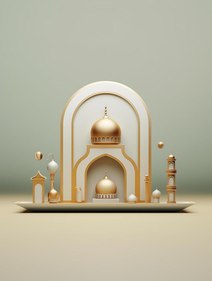 Islamic cute 3d mosque for ramadan and Eid greeting background photo