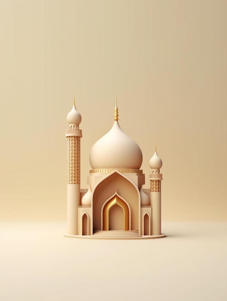 Islamic cute 3d mosque for ramadan and Eid greeting background photo