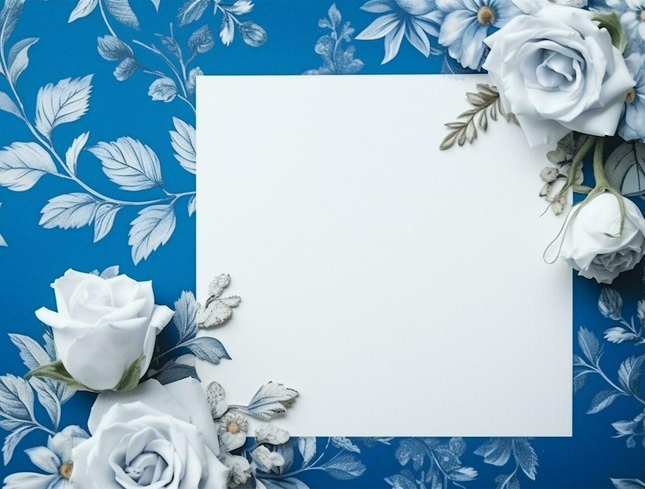 Tropical floral background copy space with paper. Space for text photo