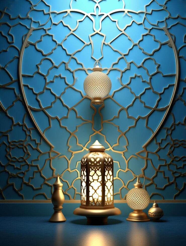 Islamic cute 3d mosque for ramadan and Eid greeting background photo