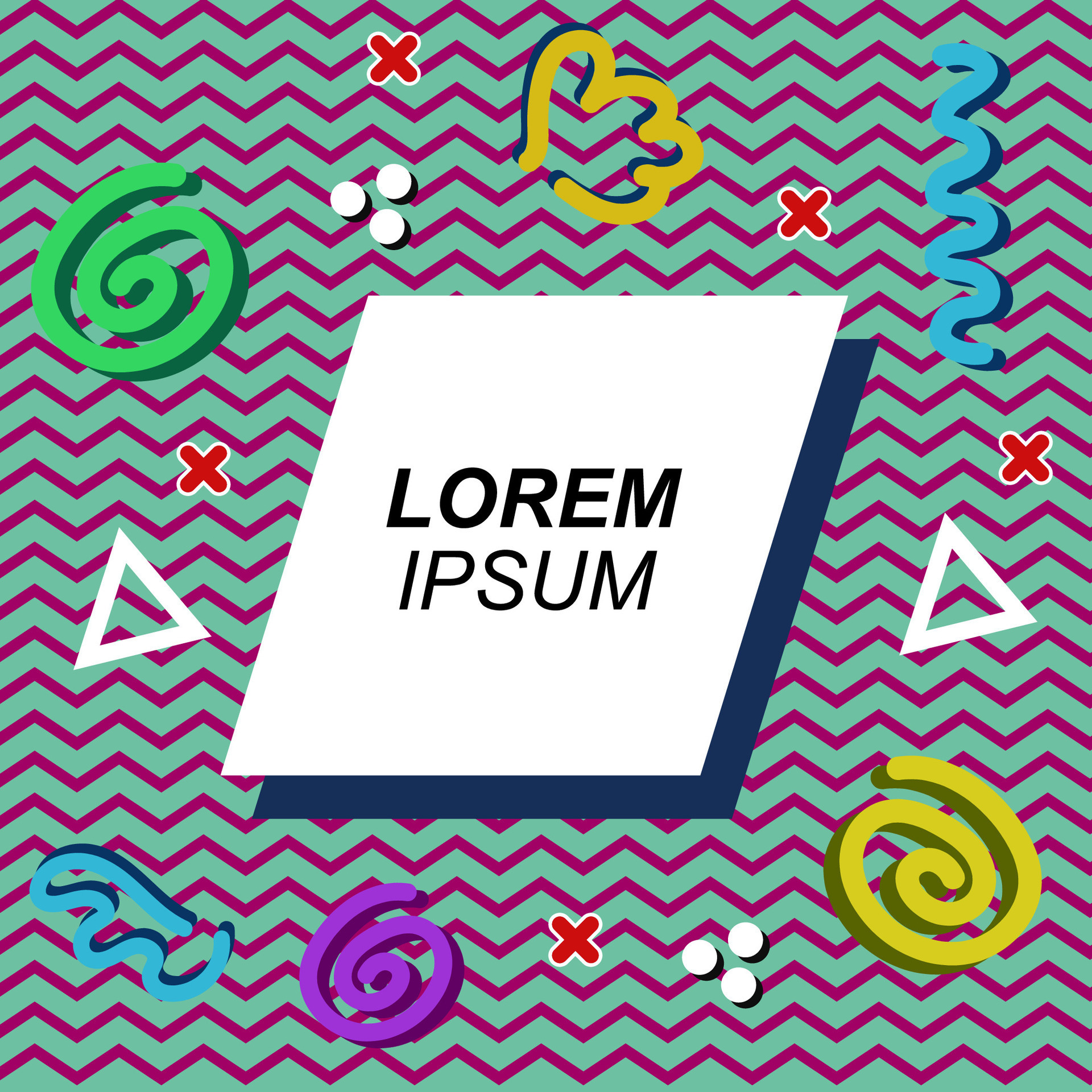Abstract background square card with various geometric and fancy shapes  ornaments and text space. Square wallpaper with geometric retro memphis  style. 26050186 Vector Art at Vecteezy