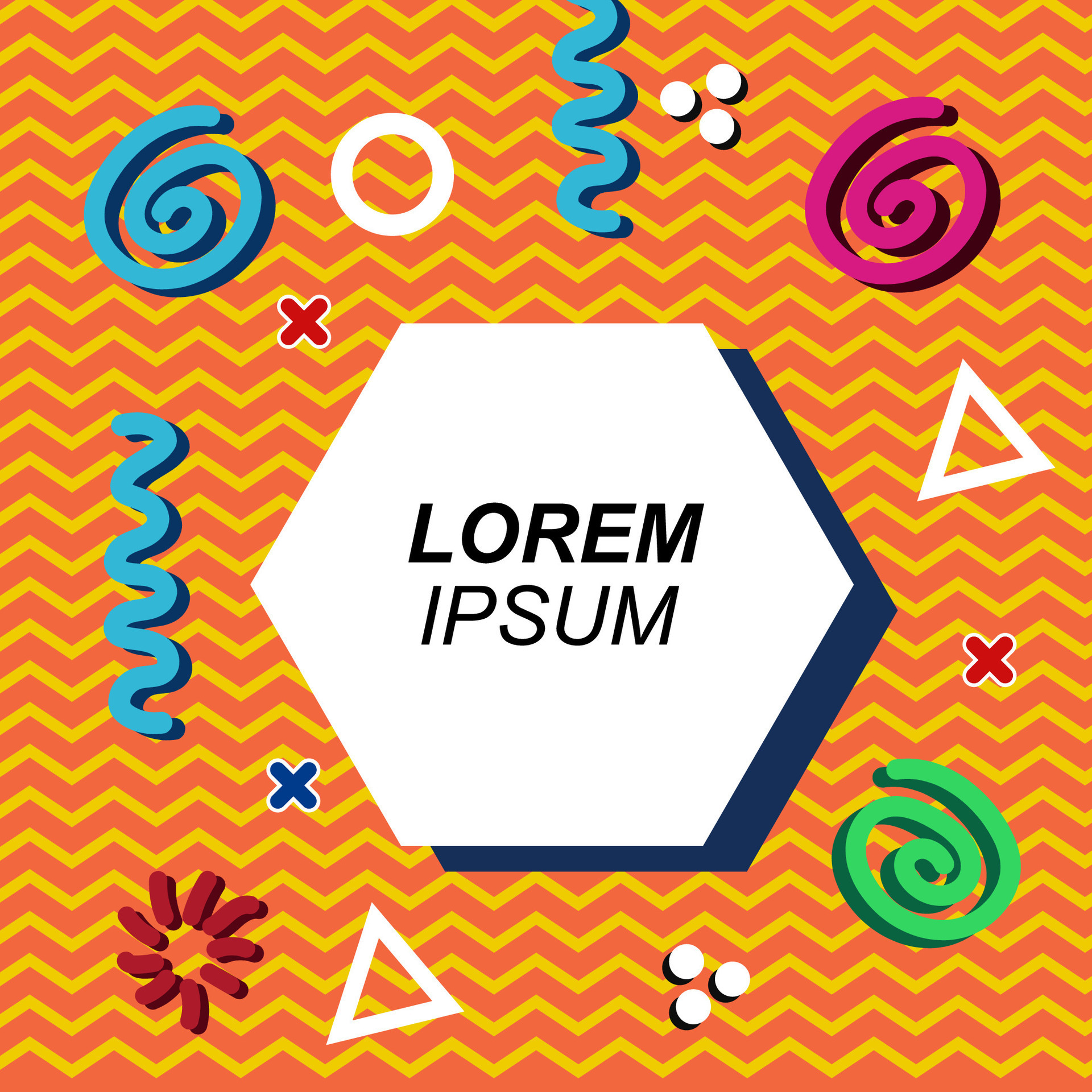 Abstract background square card with various geometric and fancy shapes  ornaments and text space. Square wallpaper with geometric retro memphis  style. 26050418 Vector Art at Vecteezy