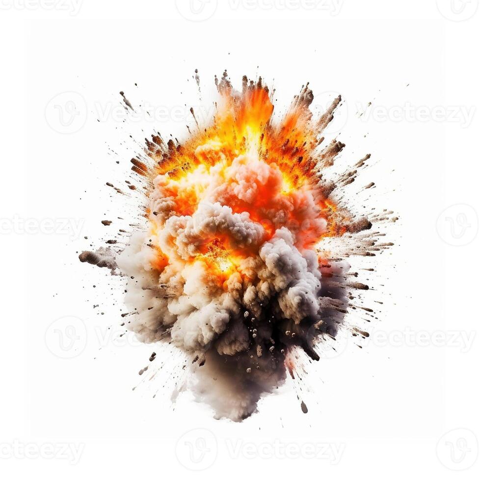 Big explosion effect isolated on white background, created with generative AI photo