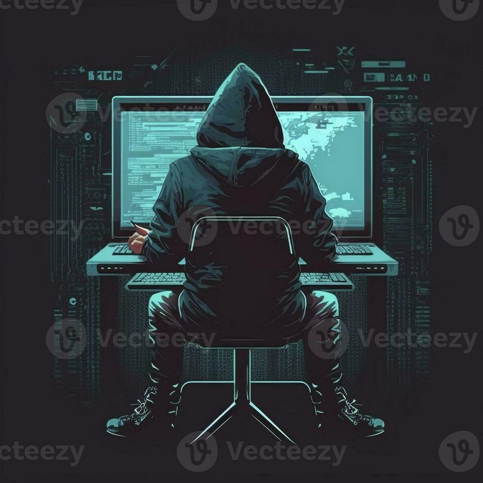 Hacker working on computer, created with generative AI photo