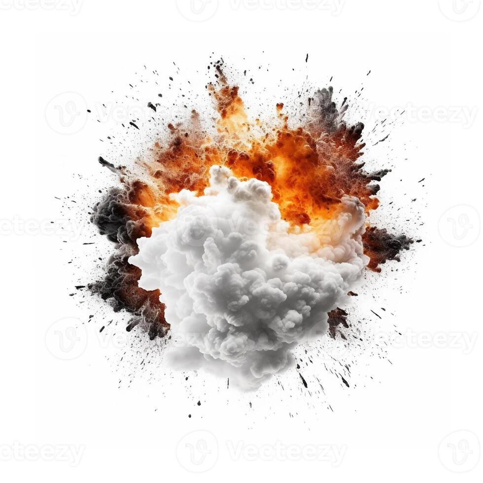 Big explosion effect isolated on white background, created with generative AI photo