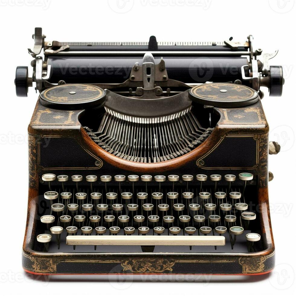 Vintage typewriter isolated on white background, created with generative AI photo