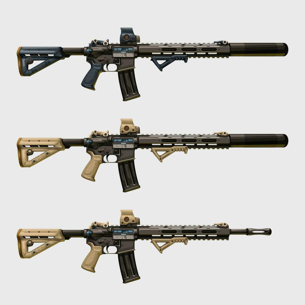 realista moderno asalto rifles conjunto vector