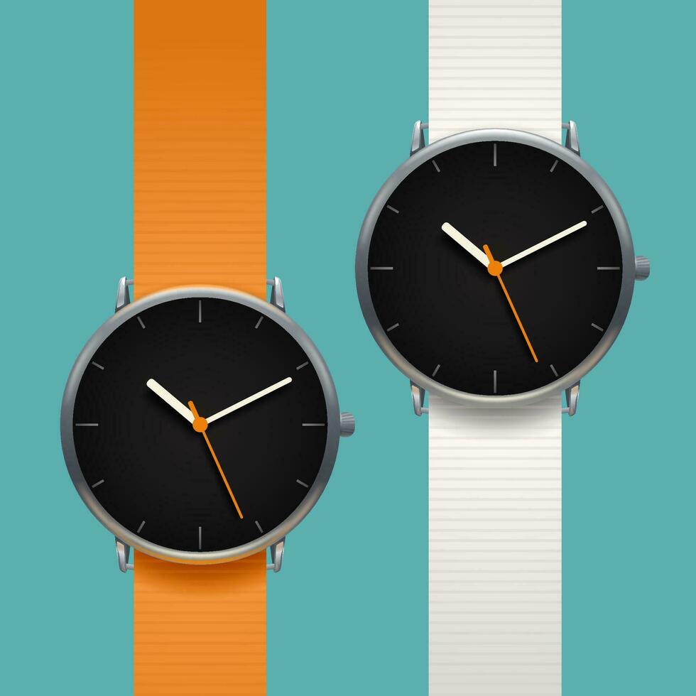 Pareja moderno clásico relojes en azul antecedentes vector