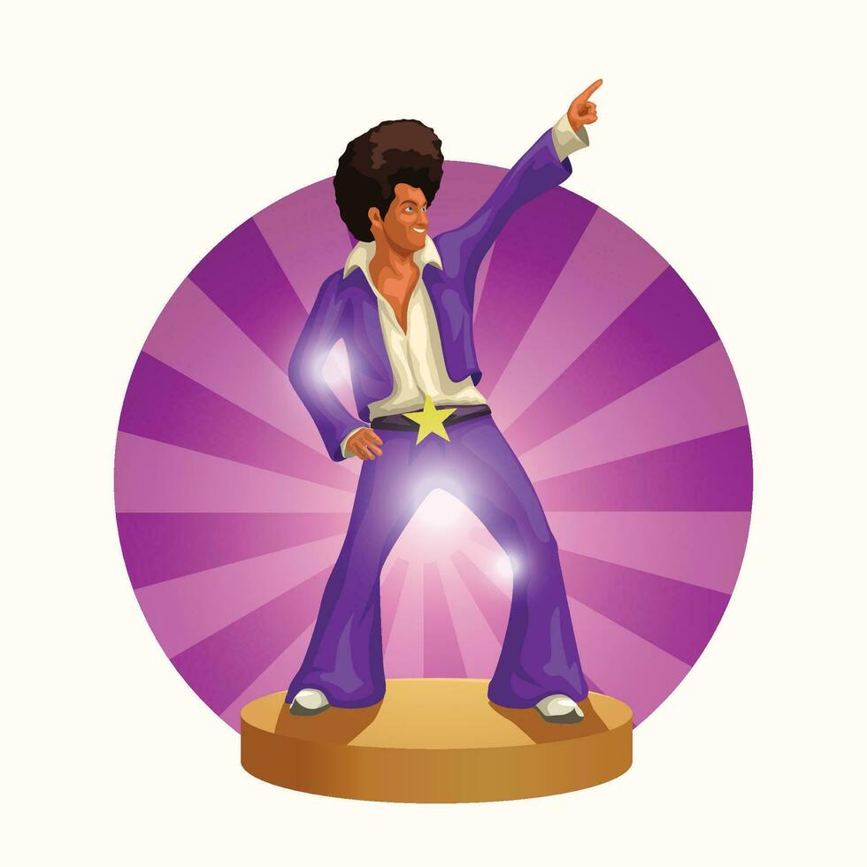 cute man in disco 70s style dancing vector