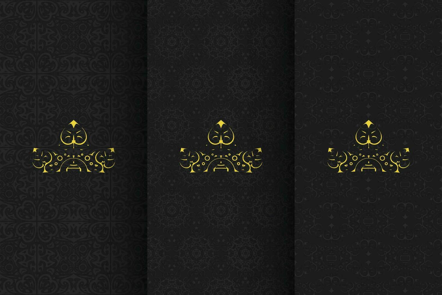rich black color seamless patterns gold logo vector
