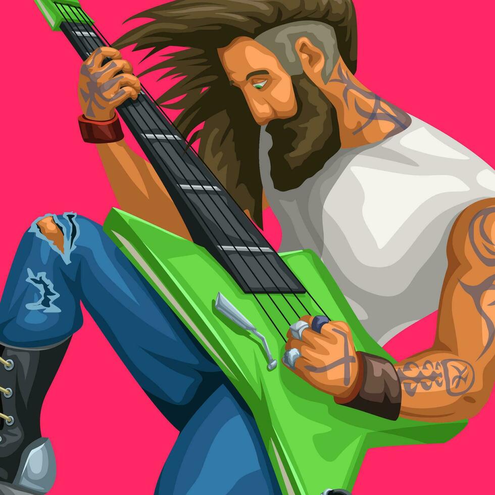 rock guitarist playing on red vector