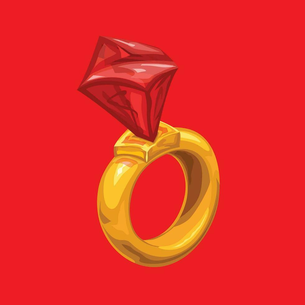 cartoon gold ring on red vector