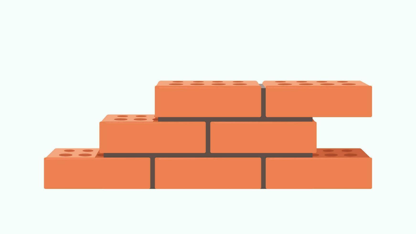 small wall of red bricks on white vector