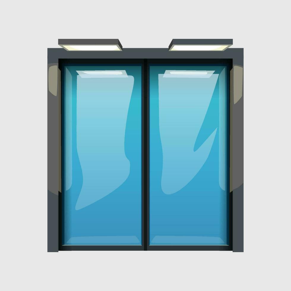 automatic glass doors with metal frame vector